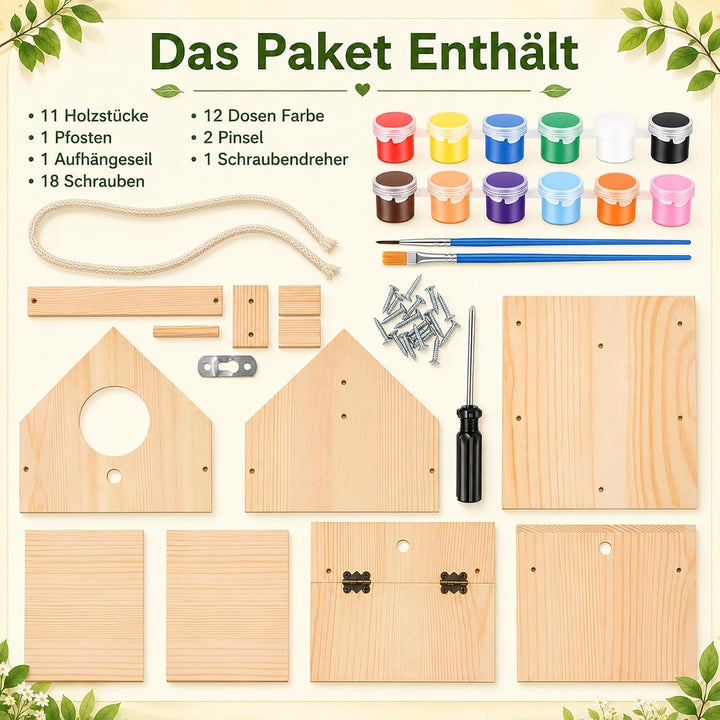 Vogelhaus Zum Bemalen - Vogelhaus Holz Bastelset (15.3×15.3×15.8cm)