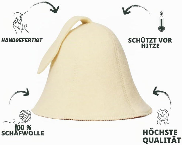 Saunahut Weiss Wollfilzmützen - Schützen Sie Ihren Kopf vor Hitze - Englische Sauna E-Book Handbuch
