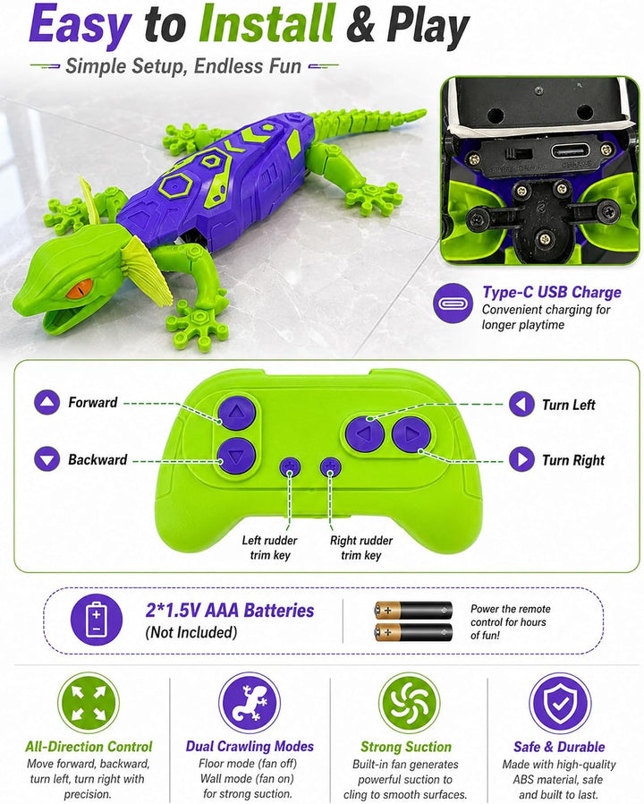 Kikapabi RC Wandkletterer Gecko Spielzeug, Kriechende Ferngesteuerte Echse, Realistisches Tier-Scher
