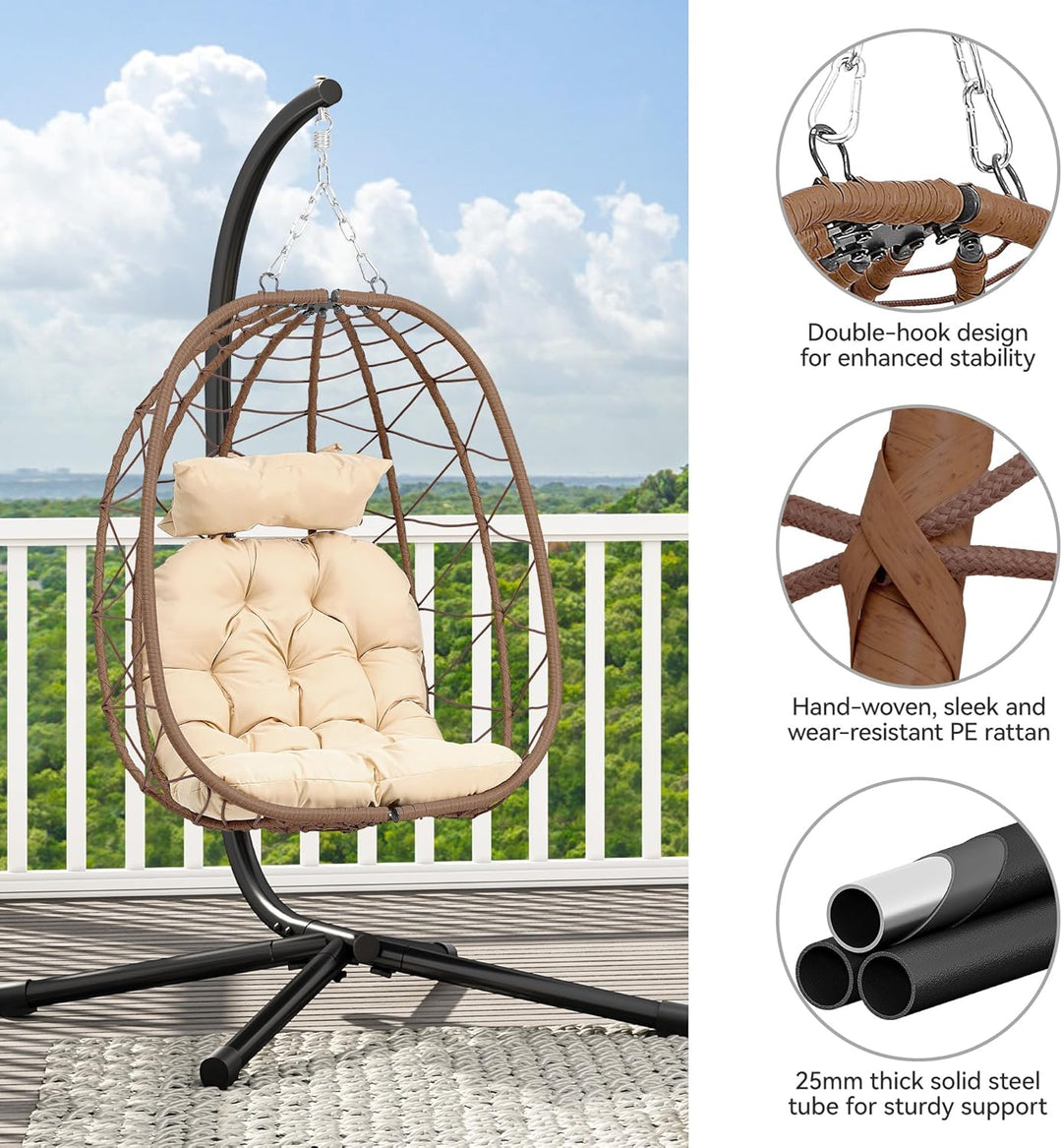 YITAHOME Hängesessel mit Kissen, Max. Belastung 150kg, Hängesessel Outdoor mit Gestell Körbe 195x120