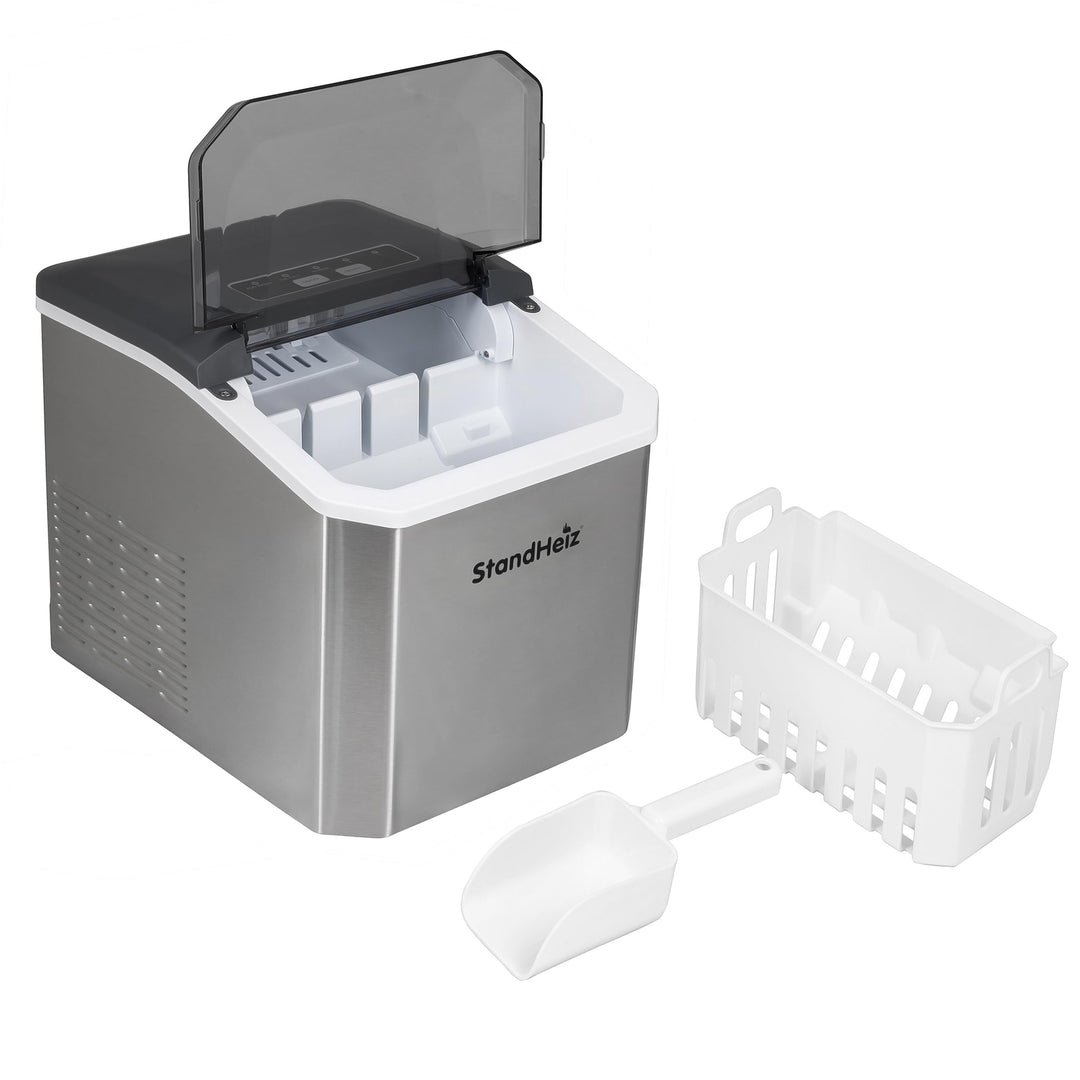 Eiswürfelmaschine Silber 12 kg / 24 h – Selbstreinigender Ice Maker mit 2 Grössen grosse Eiswürfel,
