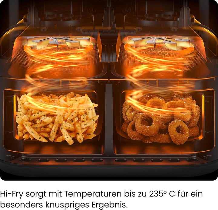 CHEFMAN 5,6 Liter Doppelkorb- Heissluftfritteuse mit Easy-View-Fenster, Sync-Finish, Hi-Fry, automat