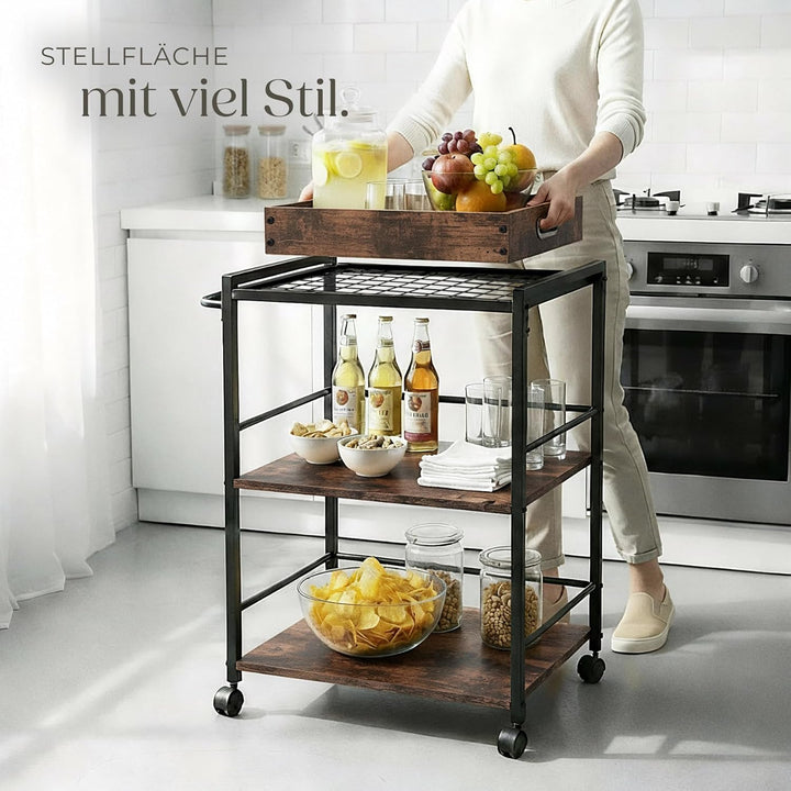 tectake® Servierwagen mit Rollen, abnehmbares Tablett, Kitchen Trolley 65 x 41,5 x 87 cm, Küchenwage