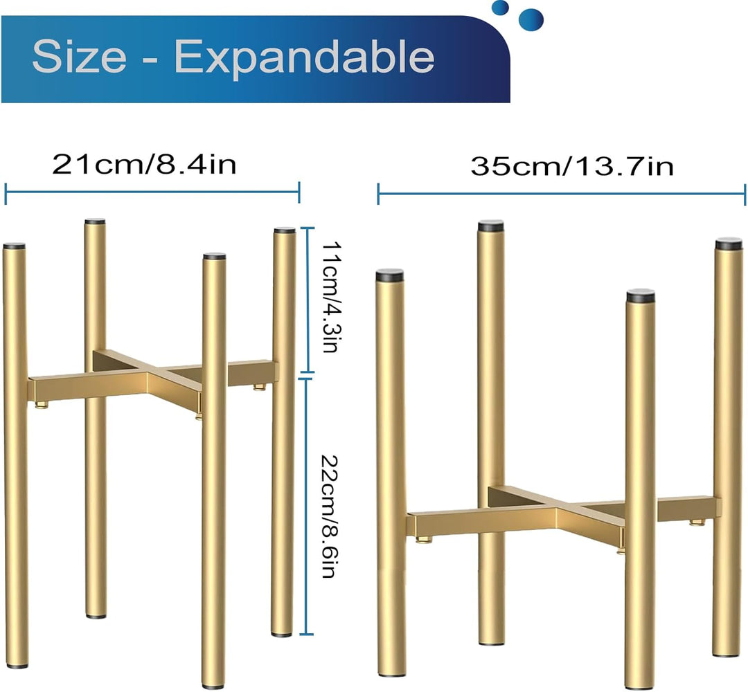DeJivsin Pflanzenständer, Blumenständer metall Gold, 21cm-35cm, Verstellbarer Pflanzenständer aus Me