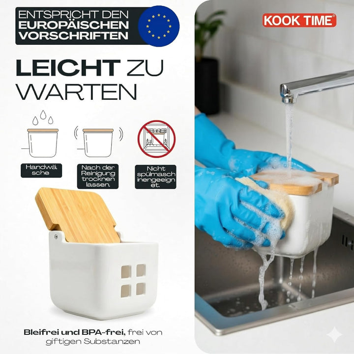 KOOK TIME Knoblauch Dose - Matt Weiss Keramik Knoblauchtopf mit Bambusholz Deckel, Perfekte Knoblauc