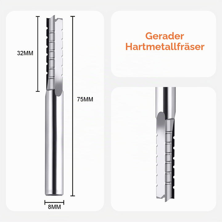 SpeTool 8 mm Schaftdurchmesser Gerader Hartmetall-Fräser mit Wolframkarbidspitze 32 mm Schnittlänge