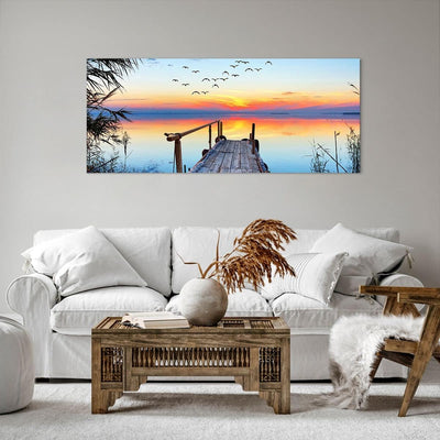 Wandbilder Dekoration Wohnzimmer Brücke See Panorama Bilder auf Leinwand 120x50cm Leinwandbild mit R