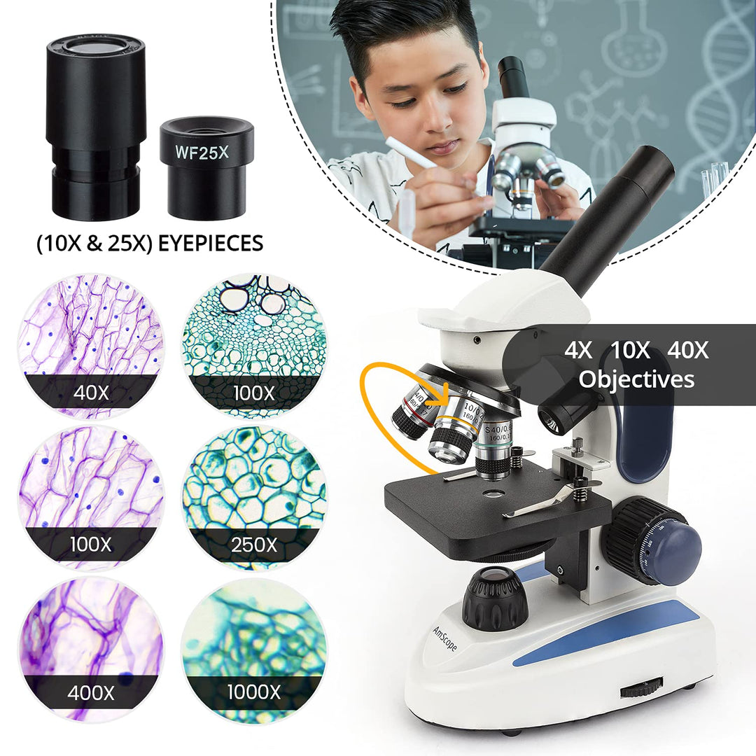 AmScope M158C-E3 Biologie Wissenschaft Metallglas Studentenmikroskop mit 3MP Digitalkamera, 40X-1000