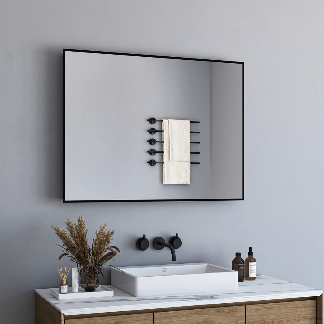 BD-Baode Spiegel Schwarz 80x60cm Rechteckiger Metallrahmen Badspiegel Wandspiegel für Badezimmer Woh