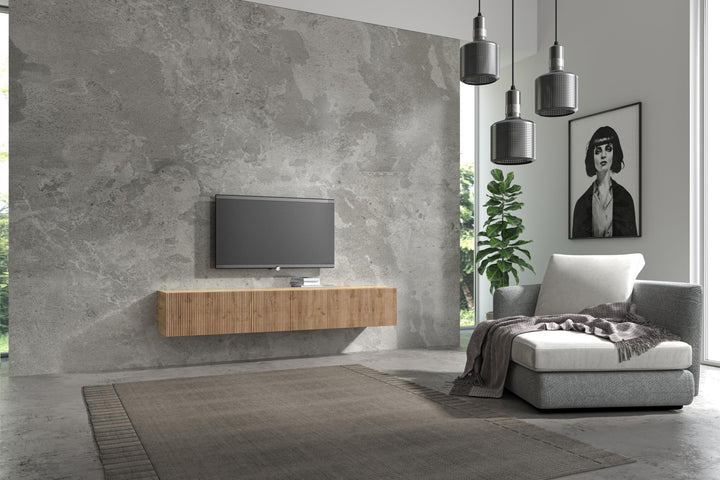 Wuun® TV Lowboard I 100cm-280cmI TV Board hängend Hängeschrank Wohnwand/Somero/Eiche 140 Eiche / Eic