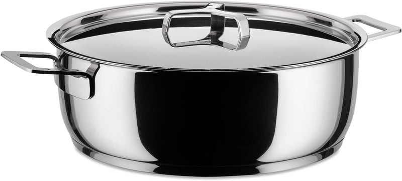 Alessi "POTS & PANS" Flache Kasserolle mit zwei Griffen aus Edelstahl 28 cm, 28 cm