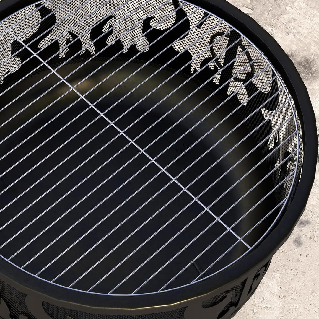 Outsunny 2-in-1 Feuerschale Feuerkorb Feuerstelle mit Funkenschutz Grillrost für Garten BBQ Metall S