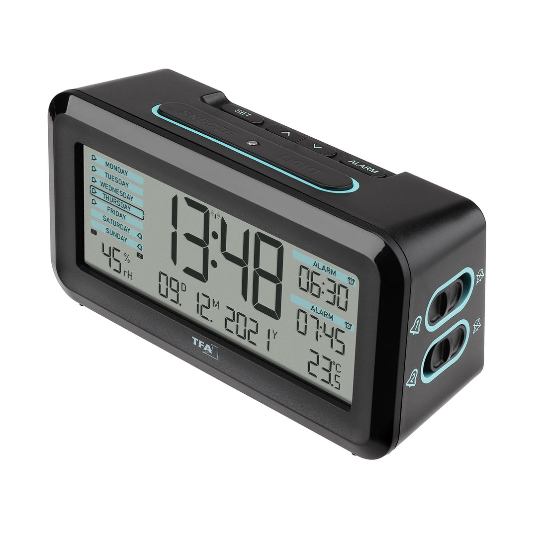 TFA Dostmann Funk-Wecker Boxx2 digital, 60.2562.01.GB, mit Akku, 2 Alarmzeiten, englisches Display,