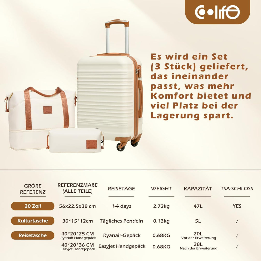 COOLIFE Koffer-Set Trolley Koffer ABS Hartschale Reisekoffer 4 Rollen TSA-Schloss einziehbarer Troll