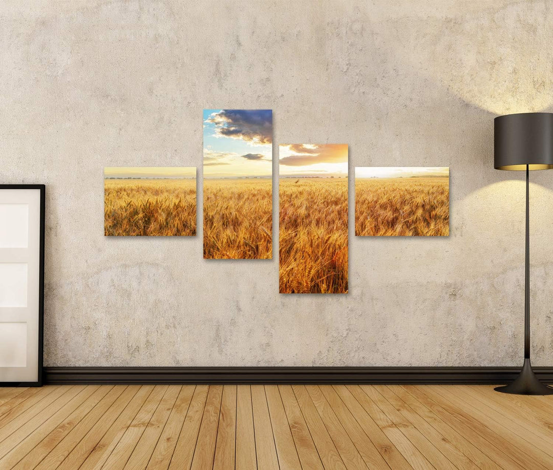 Bild Bilder auf Leinwand Sonnenuntergang über dem Weizenfeld Wandbild Poster Leinwandbild RBI 150x80