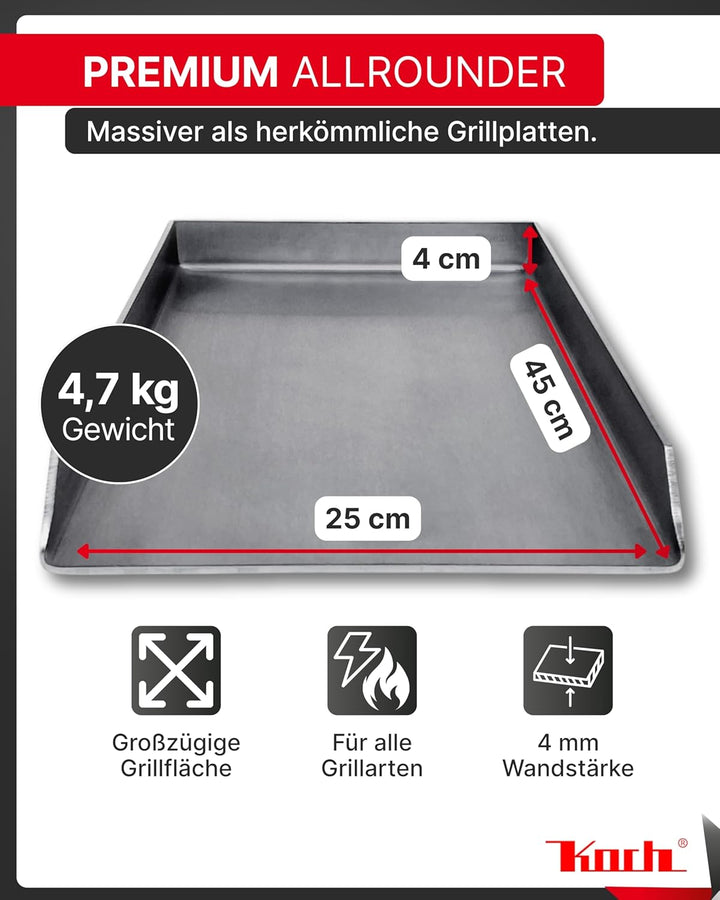 KOCH #43 PLANCHA 45 x 25 x 4cm - Grillpfanne Grillplatte Burger- Steakplatte made in Germany – Hochw