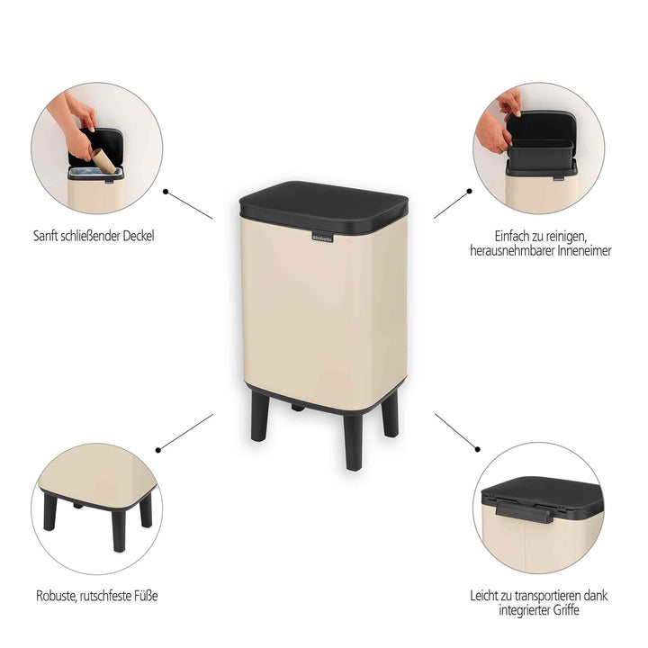 Brabantia Bo Hi Abfalleimer 7 l mit Soft-Close-Deckel, Abfallsammler mit herausnehmbarem Inneneimer
