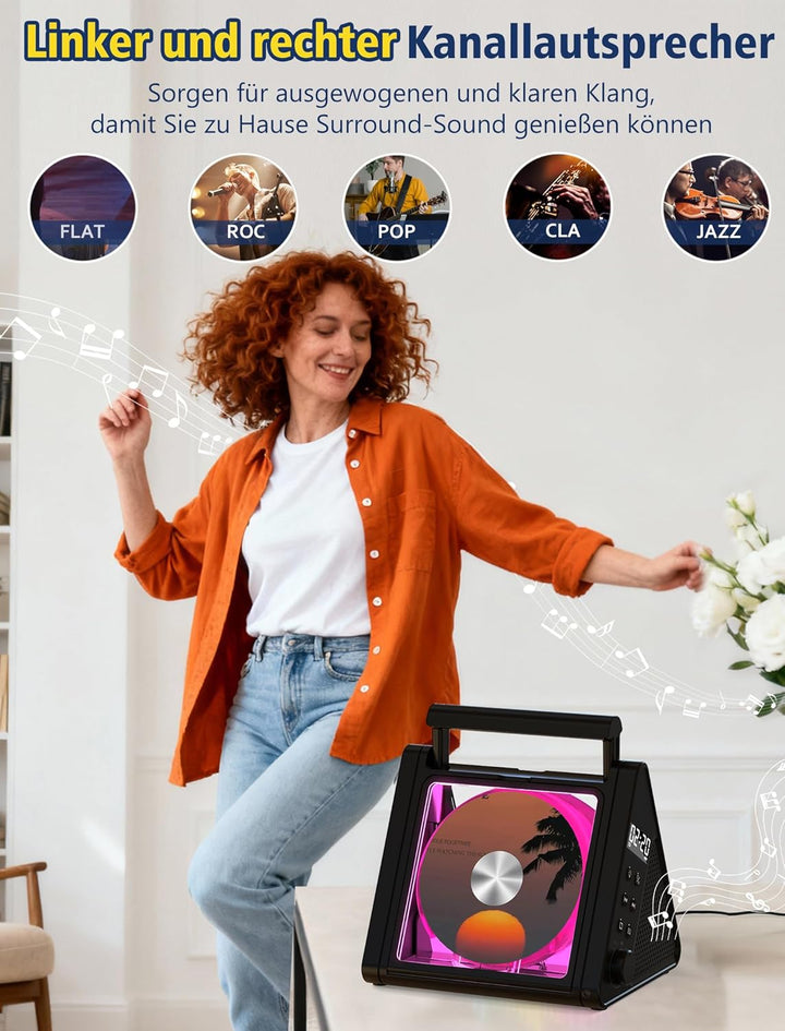 CD-Player mit tragbarem Griff, spezielles Dreieckdesign, verbesserter Bluetooth-CD-Player mit 8 Modi