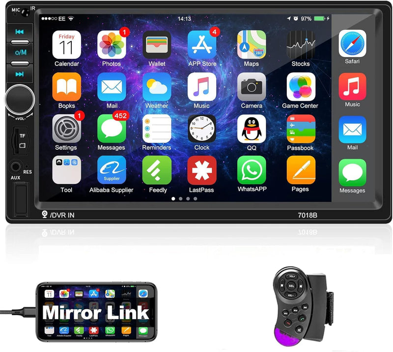Podofo 2-DIN-Autoradio mit Bluetooth, 7 Zoll Touchscreen Autoradio mit Lenkradsteuerung, Doppel DIN