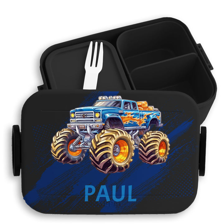 Kinder Bento Box Midi für Mepal Bentobox - Auto - Lunchbox Monstertruck mit Name Brotbox Monster Tru