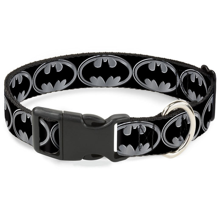 Buckle Down Batman Shield Schwarz/Silber Kunststoff Clip Halsband, NM - Fits 8-12"- 0.5" Wide