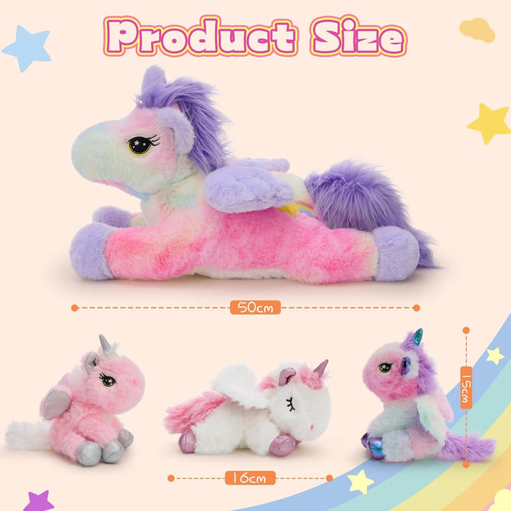 MorisMos 50cm lang riesen Einhorn Kuscheltier XXL, gross Einhorn Stofftier Plüschtier mit 3 Baby im
