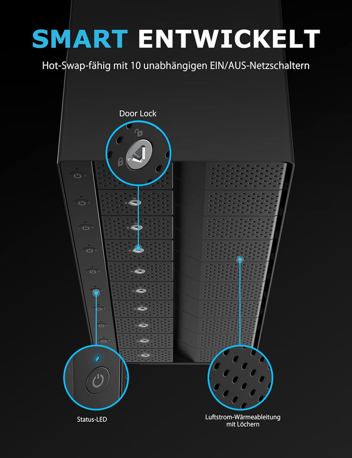 SABRENT 10 Bay USB C SSD HDD 3,5 Zoll Docking Station, festplatten gehäuse, USB 3.2 Gen2 offline Klo