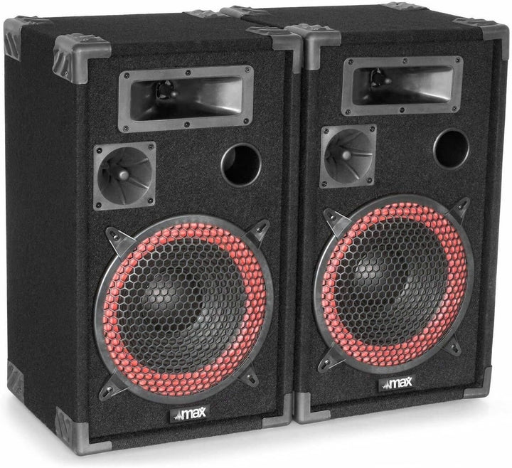 MAX XEN-3508 Passive PA Lautsprecher Set, 500 Watt Partyboxen Set, 10 Zoll Passiv, Disco, DJ Party L