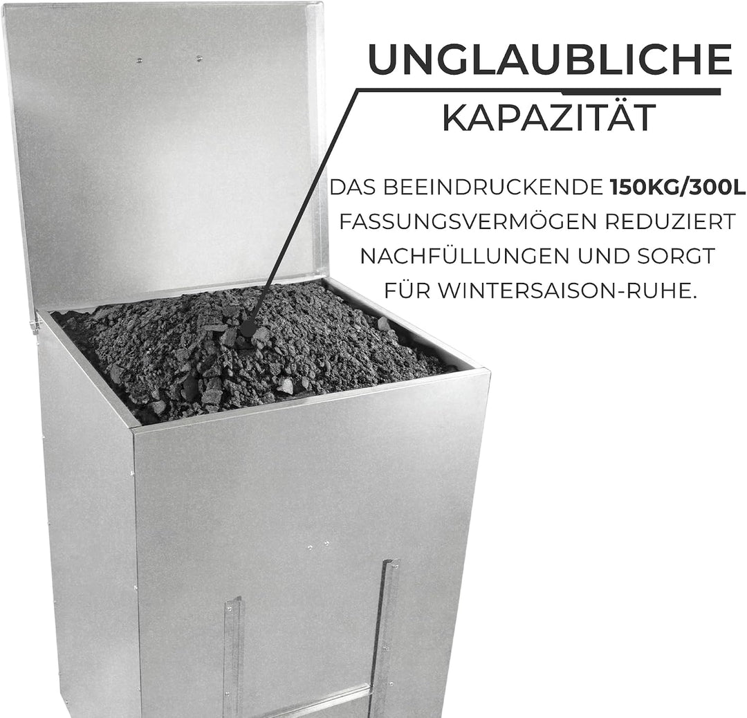 Kohleeimer Kohlebunker Kohlebehälter 150kg 300L Verzinkter Stahl Erhöhter Sockel Verstärkungsstange