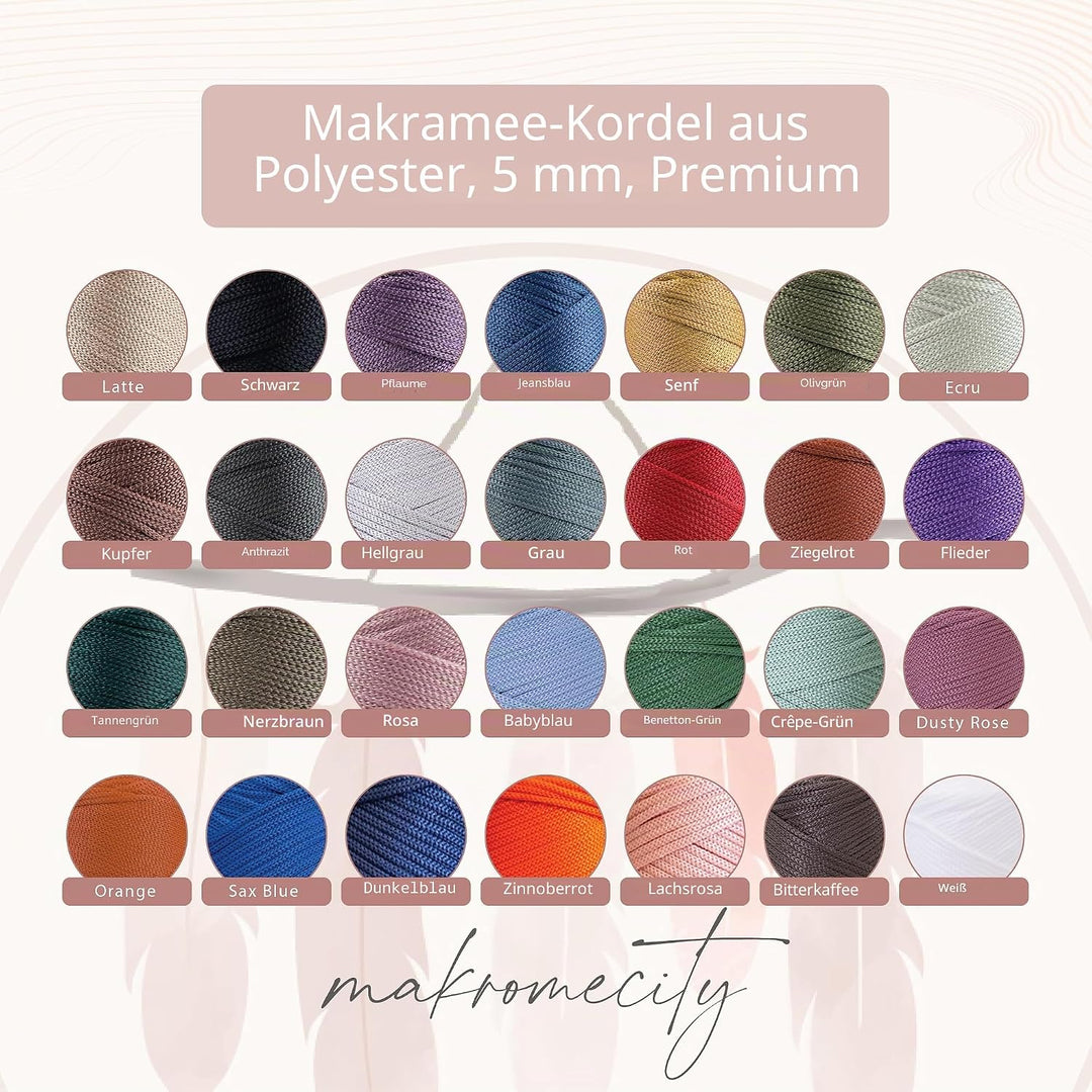 Makromecity Makramee Garn 5mm x 95m Premium Polyester Makramee Schnur Polypropylene Yarn Basteln für
