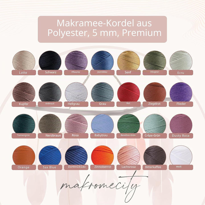 Makromecity Makramee Garn 5mm x 95m Premium Polyester Makramee Schnur Polypropylene Yarn Basteln für