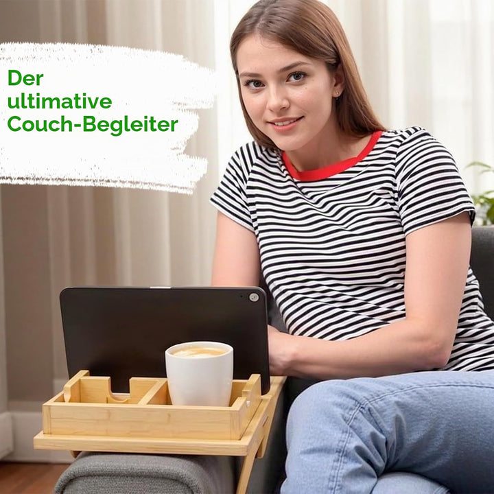 Mapille Sofatablett 2-in-1, Bambus Sofa Armlehnen Tablett mit Getränkehalter und Tablet Ständer, Ver