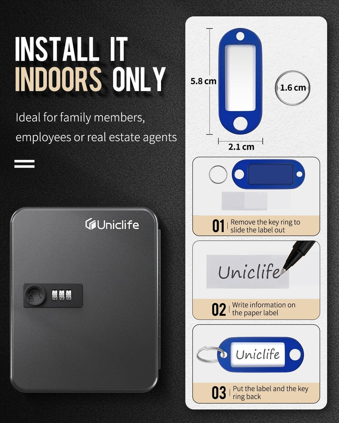 Uniclife 20 Position Schlüssel Kabinett mit Kombination Lock Resettable Black Digital Security Stora