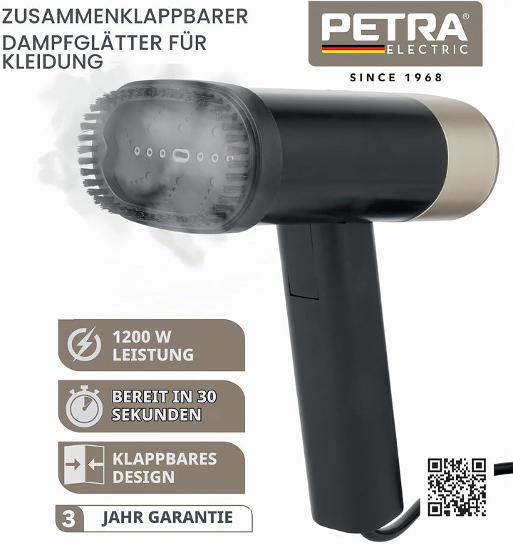 Petra PF01608VDE Faltbarer Dampfgarer - Tragbar Reise-Kleiderdampfer, faltbarer Griff, 100 ml, Mini-