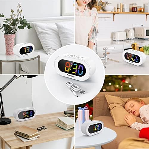 REACHER Kleiner Bunter LED Digital Wecker mit Snooze, Einfach zu Bedienen, Helligkeitsdimmer, Einste