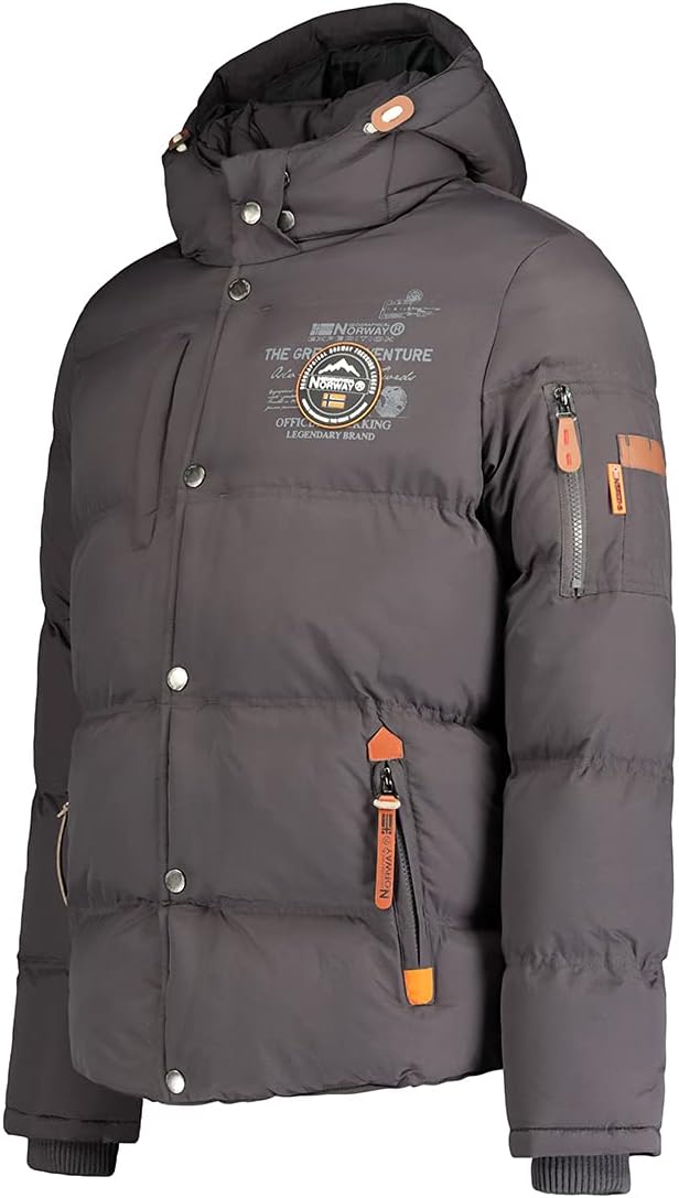 Geographical Norway Herren Winterjacke mit Kapuze Full Zip gefüttert Wind- und Kälteabweisend schnel