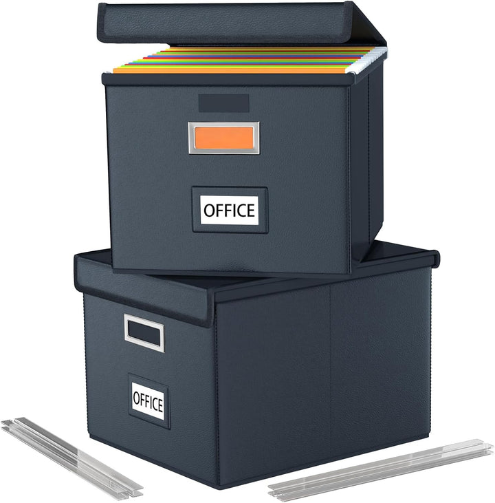 FINEW Stoff Faltbare Aufbewahrungsbox mit Deckel, Verbessertes Ledermaterial, Hängemappenbox für DIN