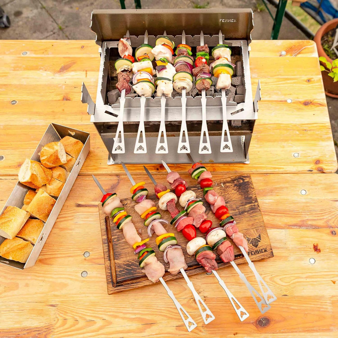 Grillspiesse und Halterung im Set | 10- teilig | Grillzubehör für den FENNEK 2.0 aus Edelstahl | Mad