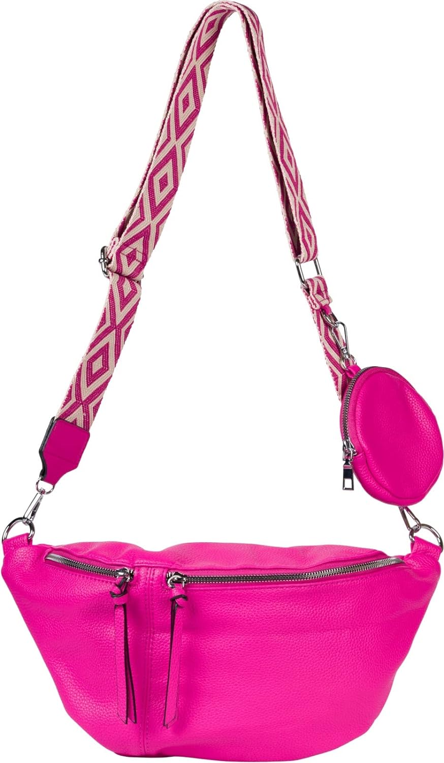 styleBREAKER Damen Halbmond Crossbody Schultertaschen Set 3-Teilig, Schultergurt mit Muster, Schlüss