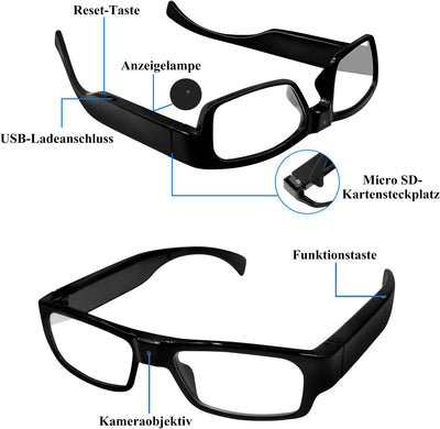 LXMIMI Kamera Brille, Brille Mini Kamera 1080P Sport Brille Kamera, Mini Action Kamera Unterstützung