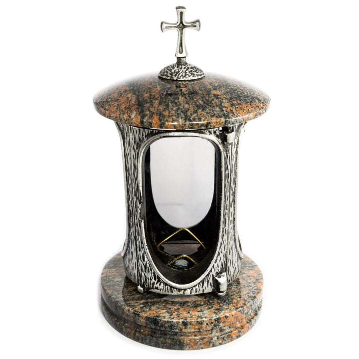Stilvolle Grablaterne Anthrazit mit Kreuz Granit Gneis Barap Halmstad Höhe 27 cm/Ø 15 cm Grableuchte