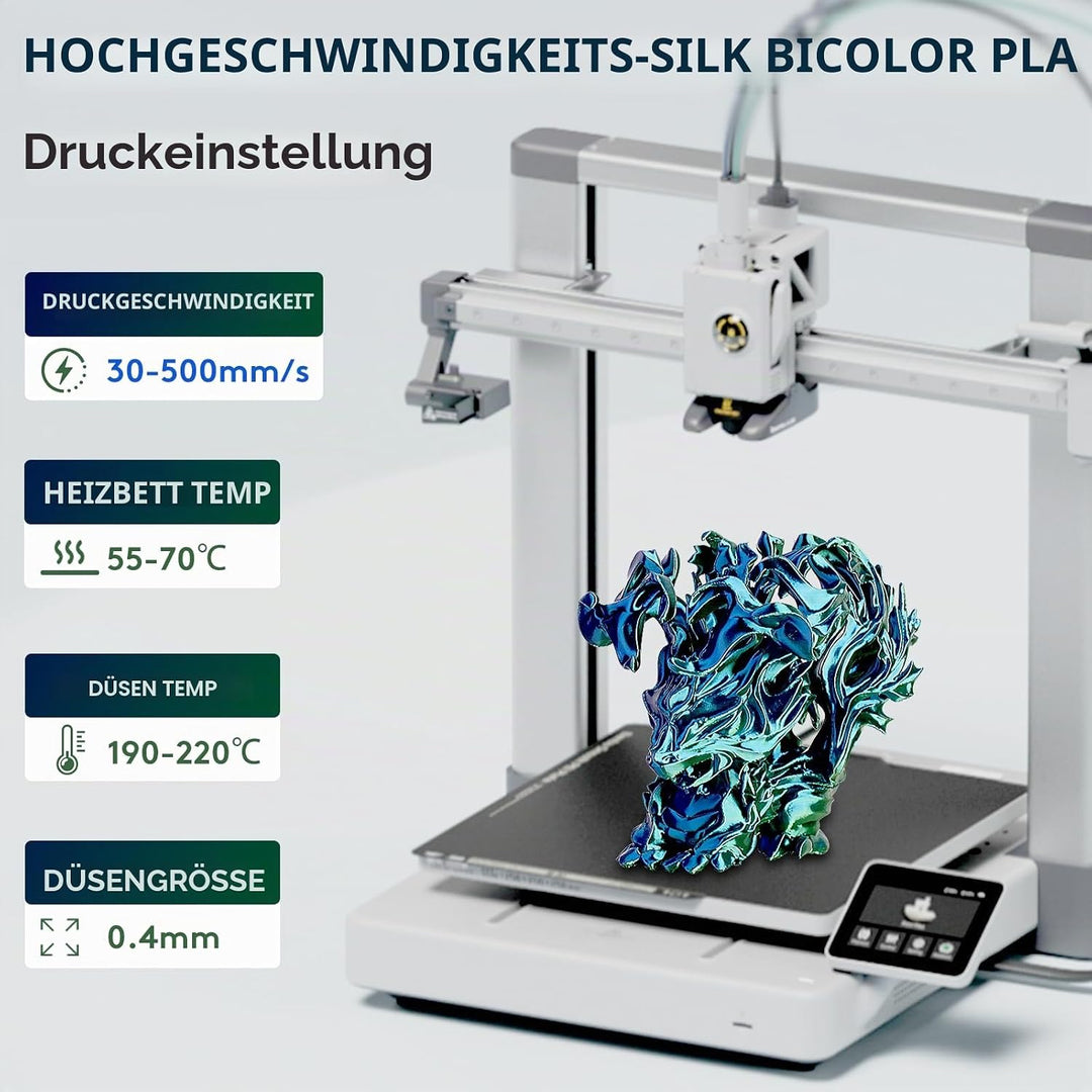 ERYONE Dual Zweifarbig PLA Filament 1.75mm, 3D Drucker Filament 1kg Spule +/- 0,02 mm, Seide Blau &