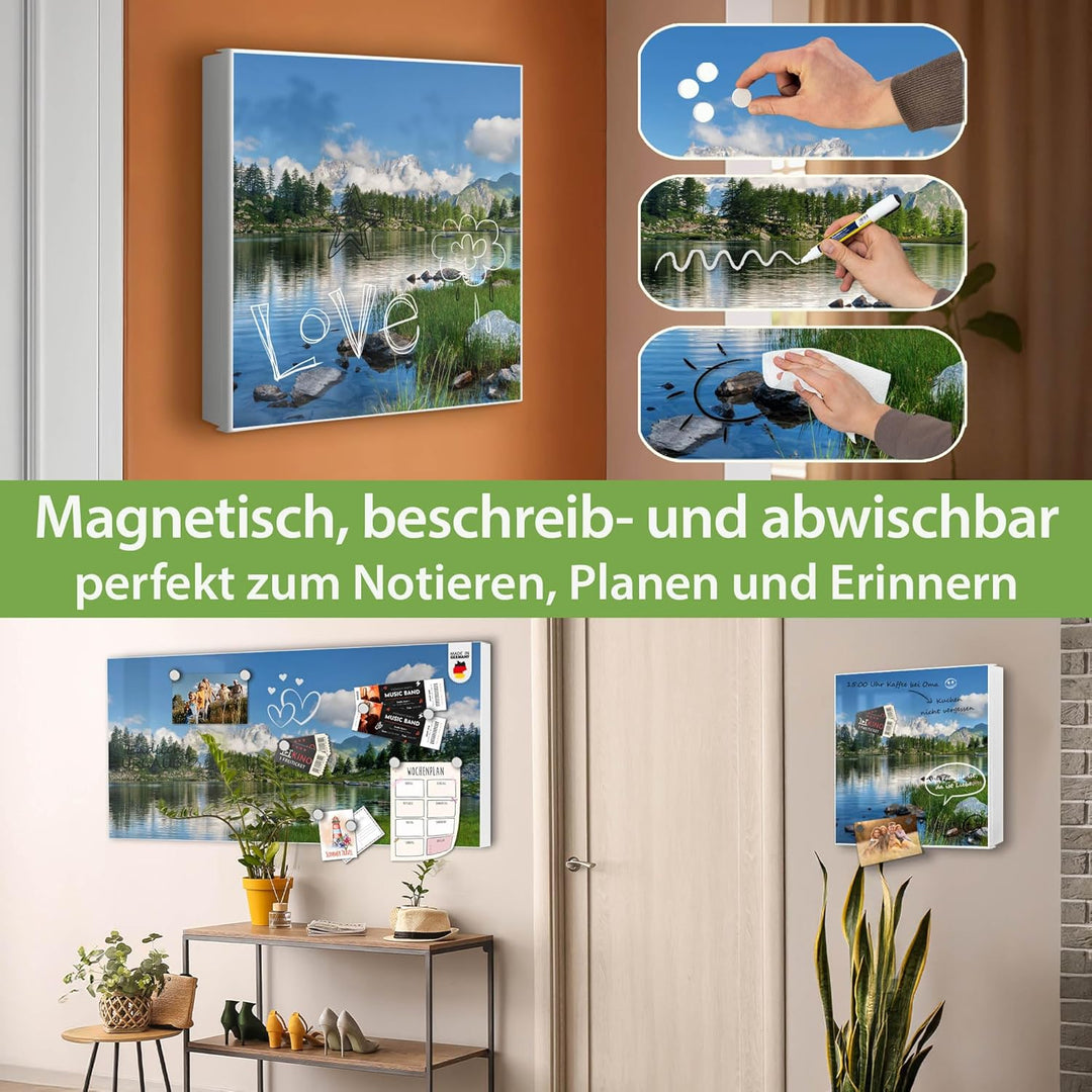 banjado® Grosser Schlüsselkasten Glas/Schlüsselbox 30cm x 30cm mit 50 Haken - Motiv Gebirgssee/Schlü