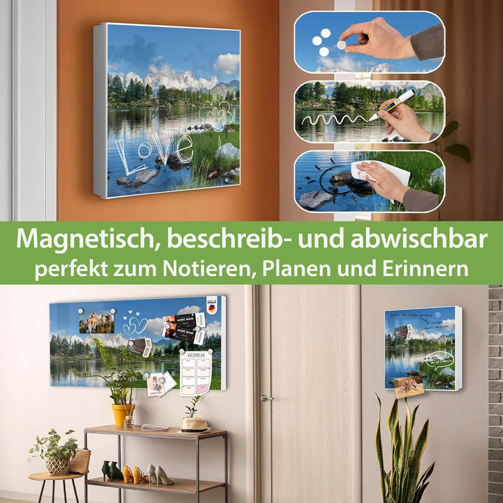 banjado® Grosser Schlüsselkasten Glas/Schlüsselbox 30cm x 30cm mit 50 Haken - Motiv Gebirgssee/Schlü