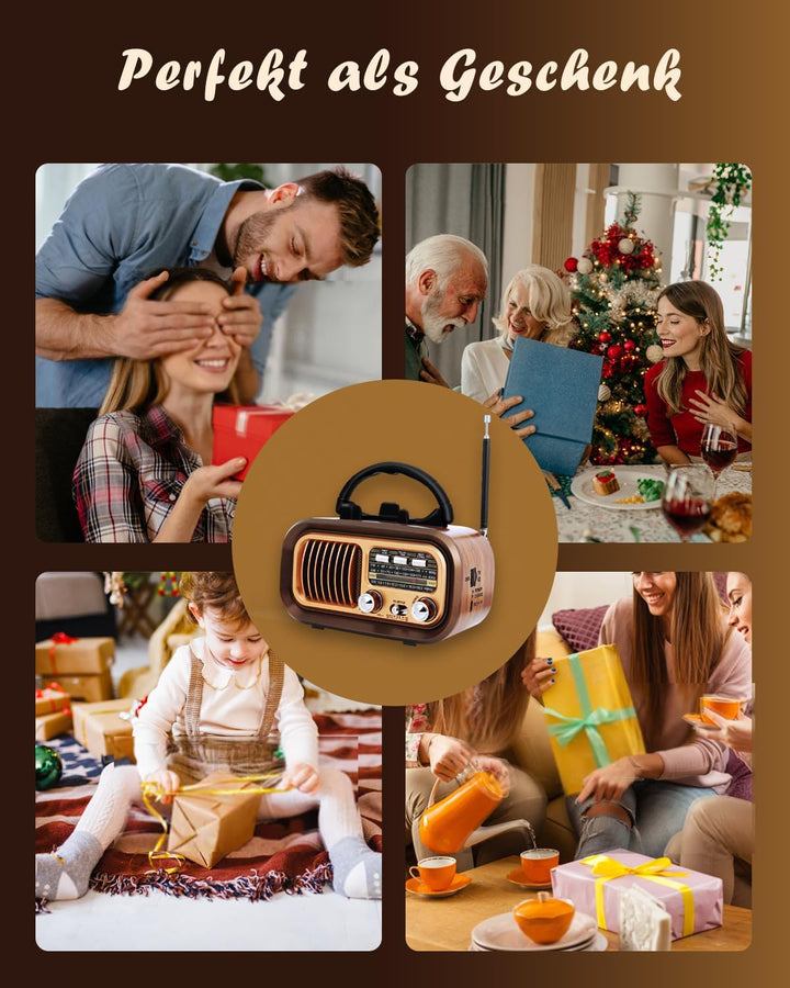 Retro Radio mit Bluetooth, AM/FM/SW Klein Radio Batteriebetrieben, Kofferradio Küchenradio Betrieben