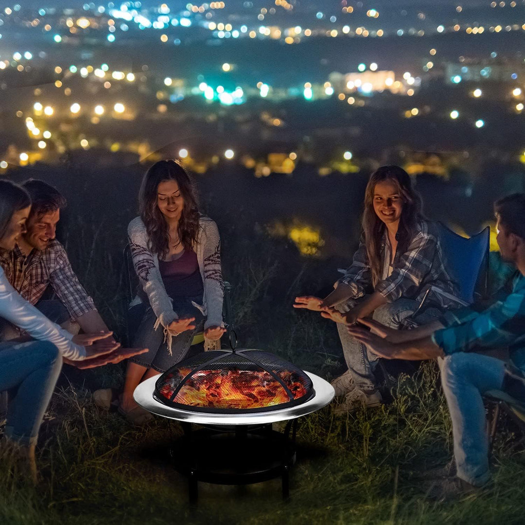 Defacto Feuerstelle Edelstahl Ø 75cm Feuerhaken Funkenfluggitter Grillstelle Feuerschale Grillschale