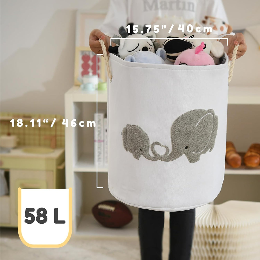 Baby Wäschekorb für Kinderzimmer, 58L Extra Grosser Babywäschekorb mit Zugverschluss Aufbewahrungskö