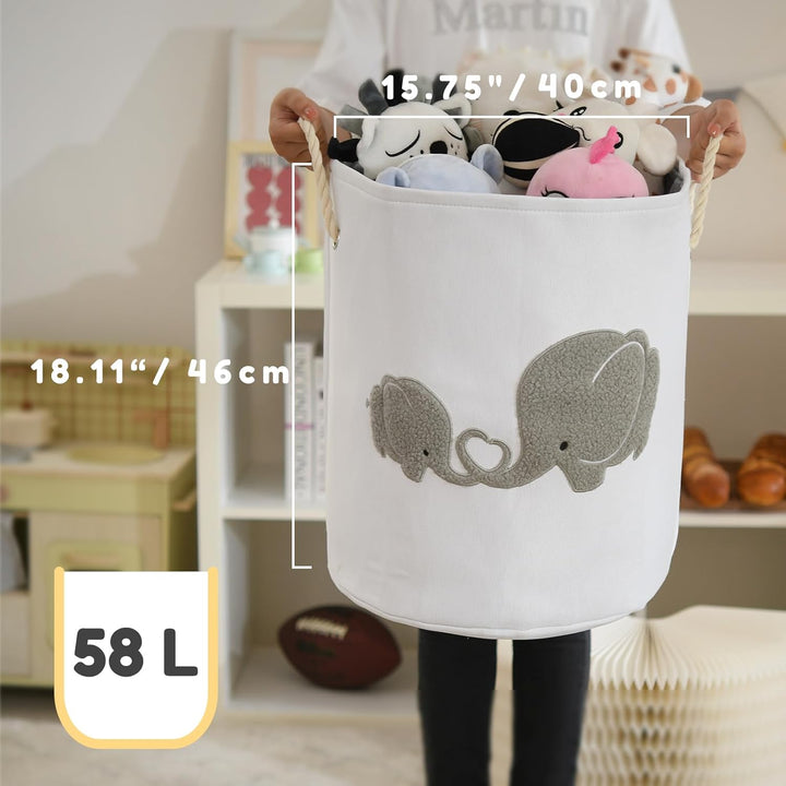 Baby Wäschekorb für Kinderzimmer, 58L Extra Grosser Babywäschekorb mit Zugverschluss Aufbewahrungskö