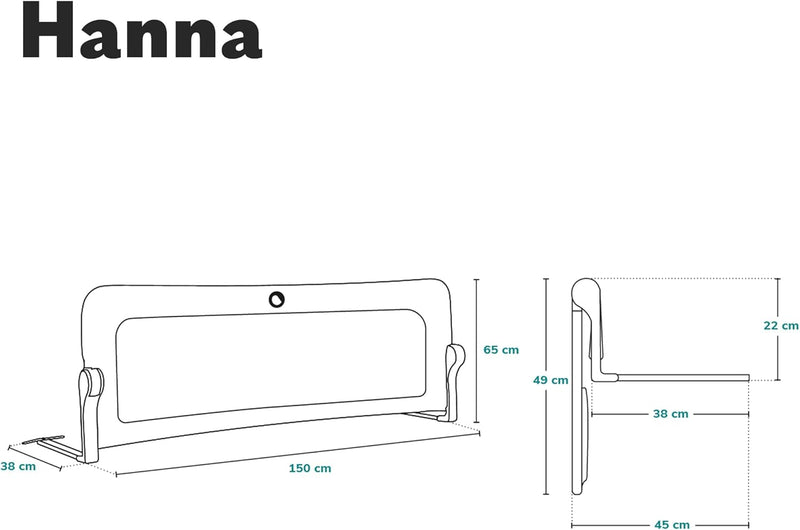 Lionelo Hanna Bettgitter Rausfallschutz 150 cm x 66 cm, zusammenklappbar um 180 Grad, luftiges Netz,