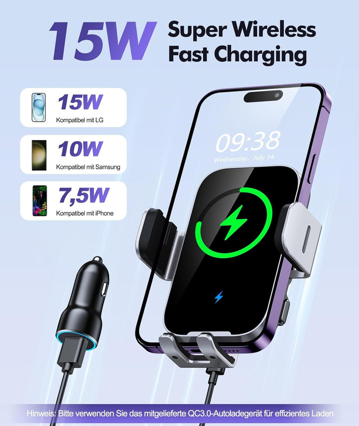 ISEYOU Handyhalterung Auto mit Ladefunktion, [360° Automatische Klemmung] 15W Wireless Charger Auto,